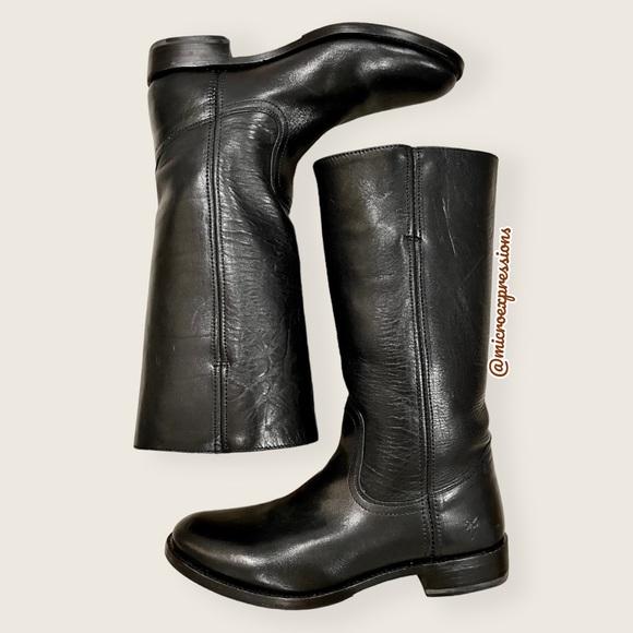 Frye Shoes - Frye Campus 14L Black Leather Vintage Comfy Block Heel Square Toe Cowboy Boots